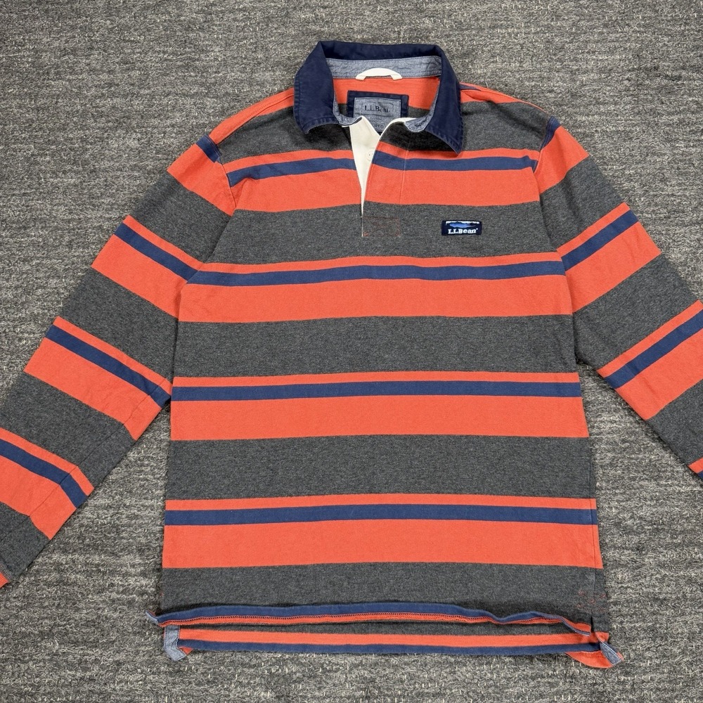 LL Bean Rugby Shirt Mens Small Stripe Long Sleeve Henley Cotton Traditional Fit